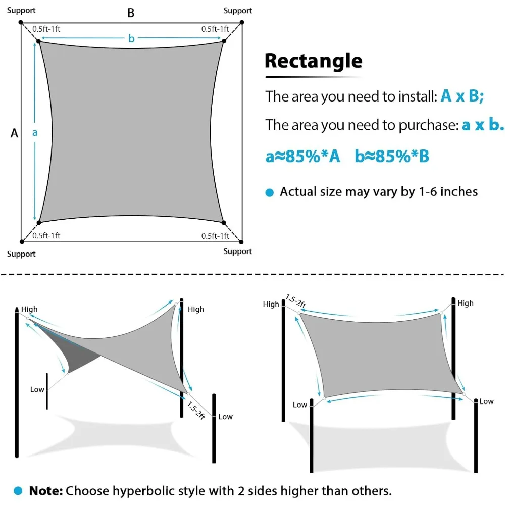 Sun Shade Sail 16'X20' Curved Edge Outdoor Shade Canopy Sand Breathable 95% UV Block Shade Cloth for Patio Garden Backyard (We