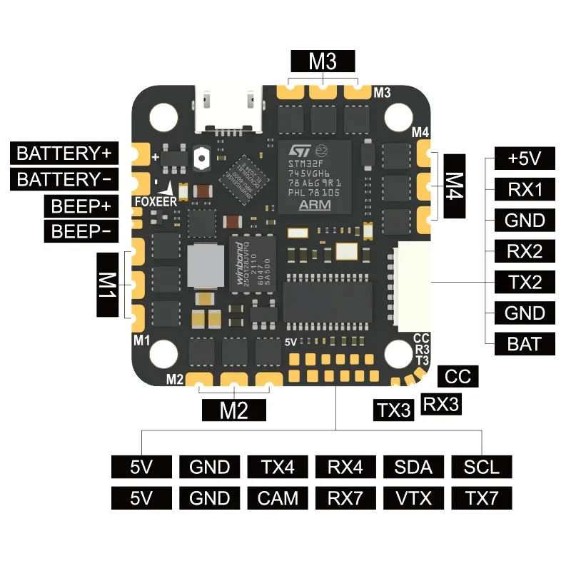 Foxeer Reaper F745 AIO V4 MPU6000 45A BLS 2-6S Dshot ESC F7  Ʈѷ, CADDX HD VTX 25.5x25.5mm ̽ п