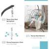 2 Person Double Egg Swing Chair with Stand Indoor Outdoor, Patio Wicker Rattan Hanging Egg Chair w/Cushion, Pillow 4