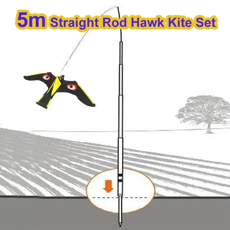 1 Set Hawk Aquilone Con 5M Rod-Emulazione Flying Bird Scarer Guida Repellente Per Uccelli Per Giardino Spaventapasseri Cortile Repellente Per Uccelli