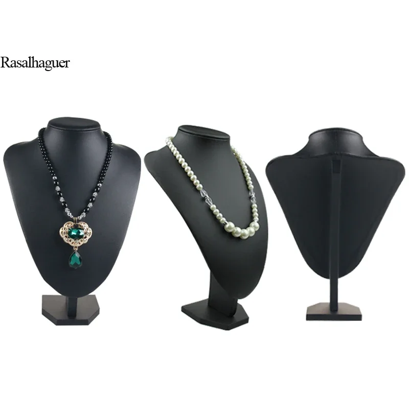 Exhibitor 6 Options Black PU Jewelry Display Faux Leather Mannequin Necklace Pendant Jewelry Bust Neck Display Stand Holder