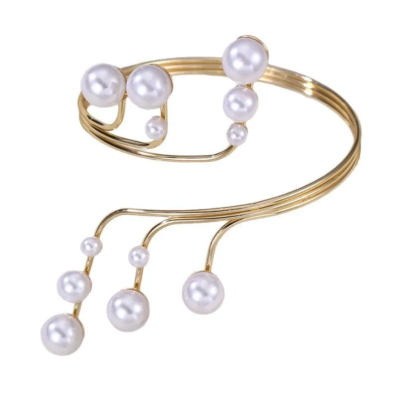 New Imitation Pearl Bracelets For Women Accessories Fashion Metal Geometry Cuff Bangles Statement Jewelry Gift