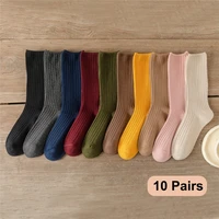 10 paires rétro femmes coton chaussettes amples automne hiver tricot couleur unie longue noir coréen japonais étudiant filles 1