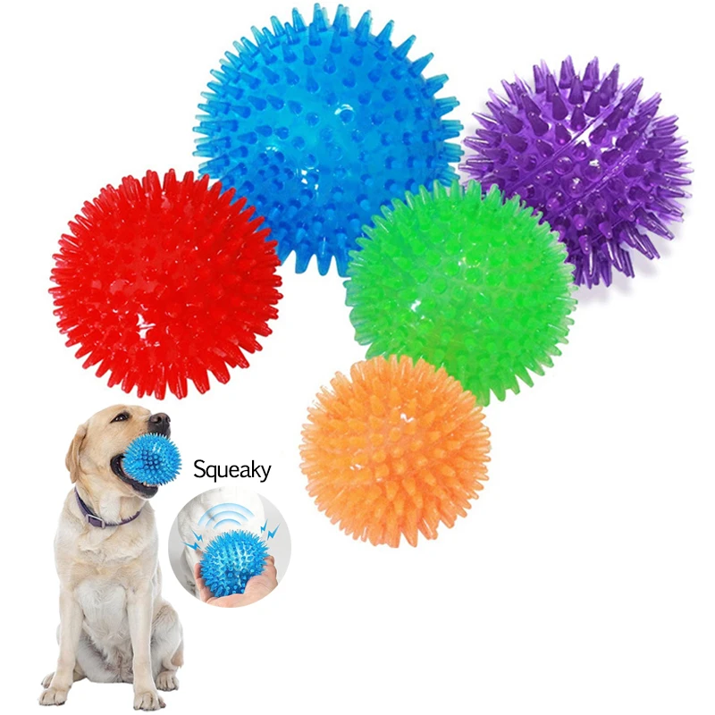 Pet Squeaky Ball Toys For Small Large Dogs Tooth Cleaning Ball Tpr Training Toy Cat Puppy Sounding Toys Thorn Balls Accessori
