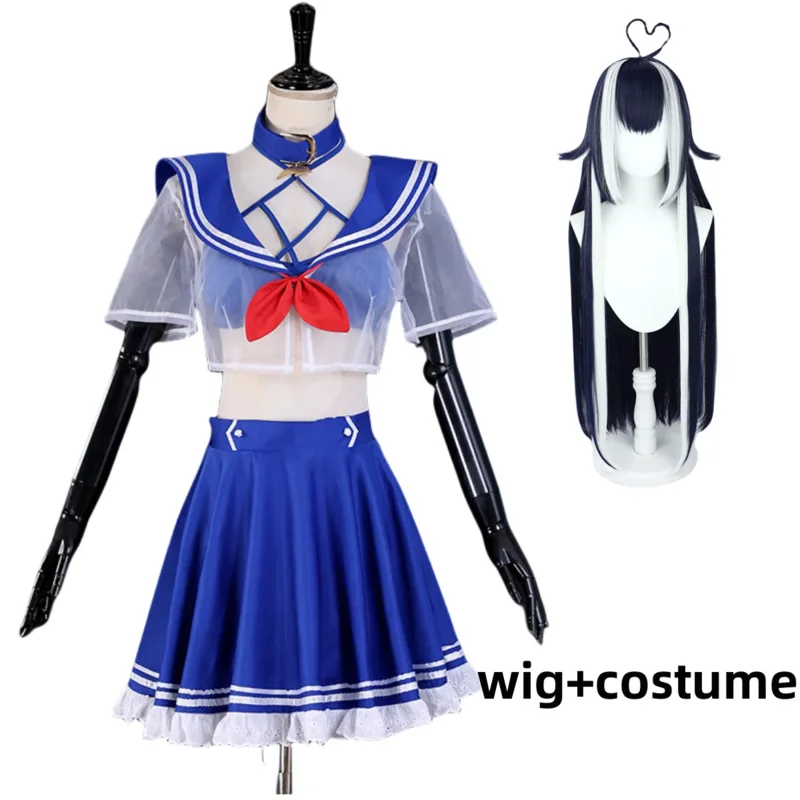 Anime Virtual YouTuber Shylily Lily Cosplay Costume Wig Summer Day Swimwear Bikini Woman Sexy Kawaii Sand Party Sailor Suit