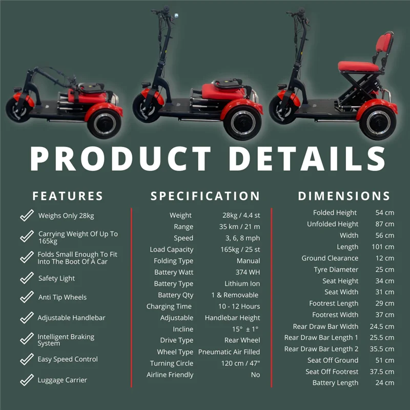 3 Wheel Adult Mini Electric Tricycle Foldable For Senior Dual Motor 600W Travel Folding Electric Scooter For Old People Disabled