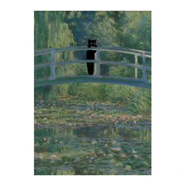 Whimsical Starry Night Cat Canvas Art - Colorful Abstract Floral Decor