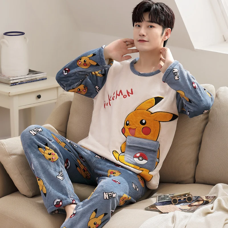 Casual dos desenhos animados inverno engrossar flanela quente pijamas para  homem define masculino manga longa pijamas homewear solto pijama plus size  3xl - AliExpress