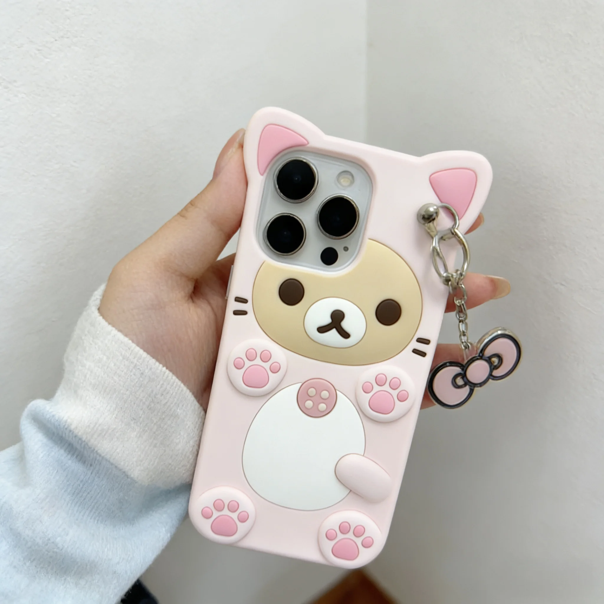 Adorable Rilakkuma 3D Cartoon Phone Case with Key Chain Pendant