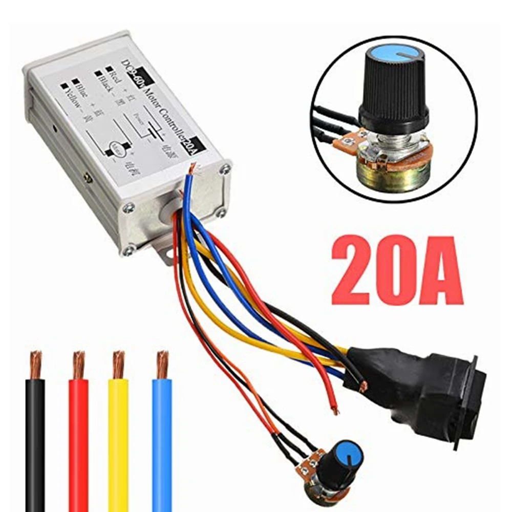 DC Motor Speed Controller Motor Speed Controller Electric Motor Speed Controller DC 9V 12V 24V 48V 60V 20A Reversible PWM 0-1200W Adjustable Current