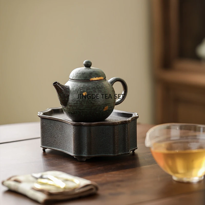 110ml Bronze greenstone clay handmade teapot Kung Fu Tea Vintage coarse pottery teapot Chinese Zen style Tea pot 1pcs