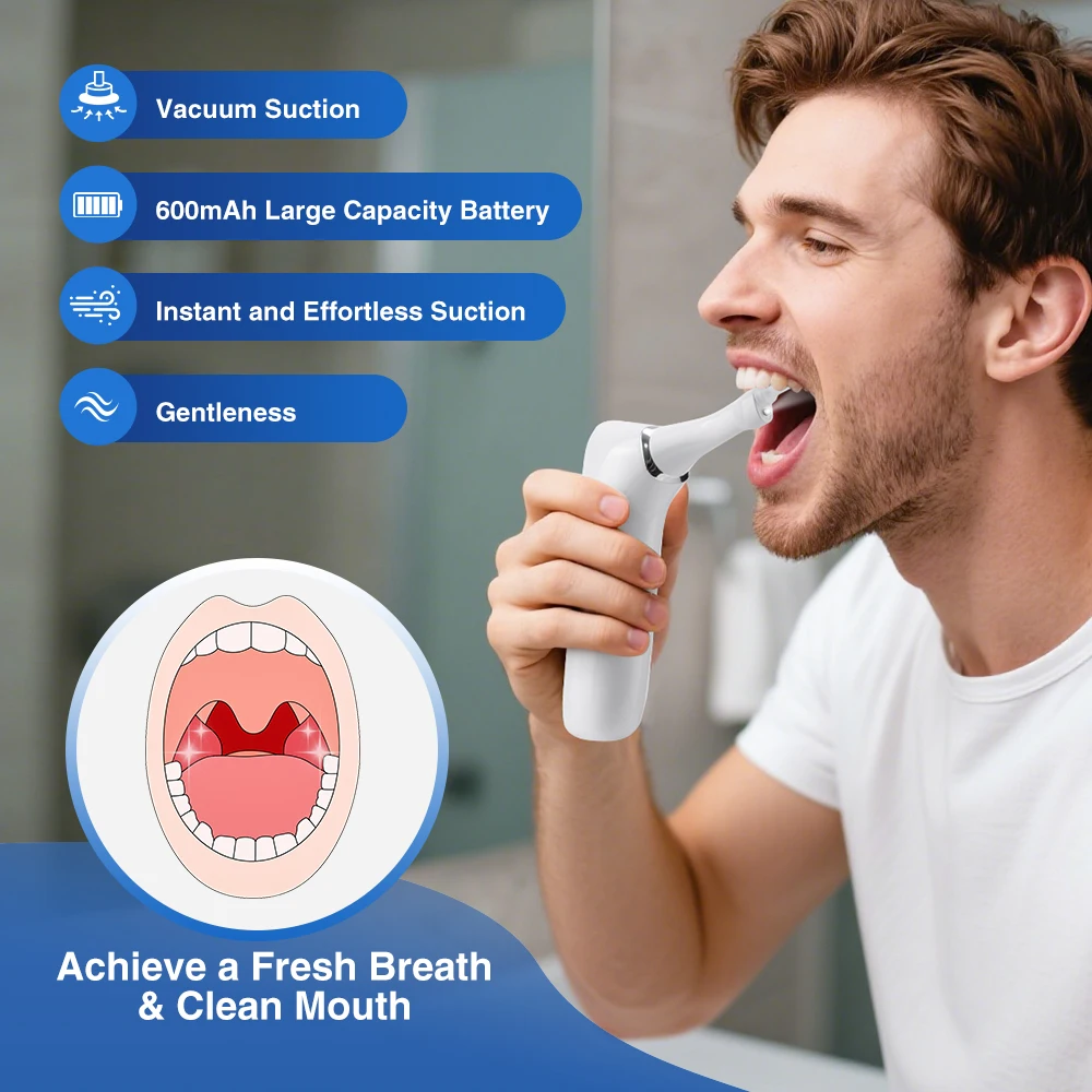 Electric Vacuum Tonsil Stone Remover Tool Built-In LED light Anti Bad Breath Mouth Cleaning Tonsil Cleaner for Oral Fresh Care