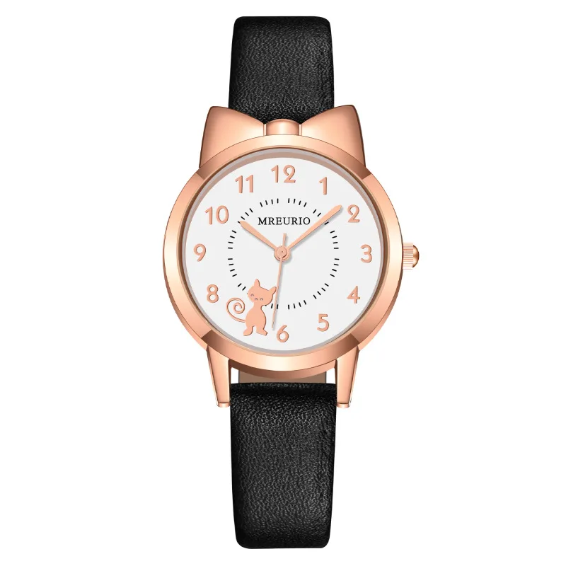 

Fashion Colorful Women Watch Cute Bow Kitten Digital Girl Student Belt Quartz Wristwatch Personality Matching Female Hand Clock