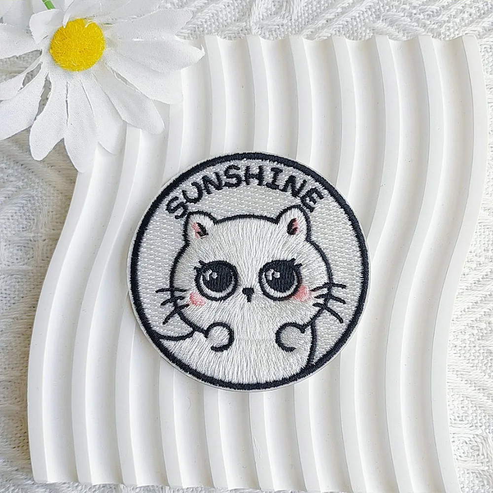 Runde Tier katze Patches für Kleidung Kinder selbst klebende Stickerei Paras Coser Applikation auf Jeans Scratch Patch DIY Swe – Detail 7