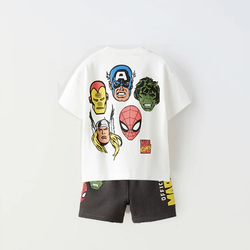 Printed Spider Man Boys T-shirt Tracksuits Summer Clothing Loose Casual Short Sleeved Suit Kids Cartoon Tee Shorts Two Piece Set 5
