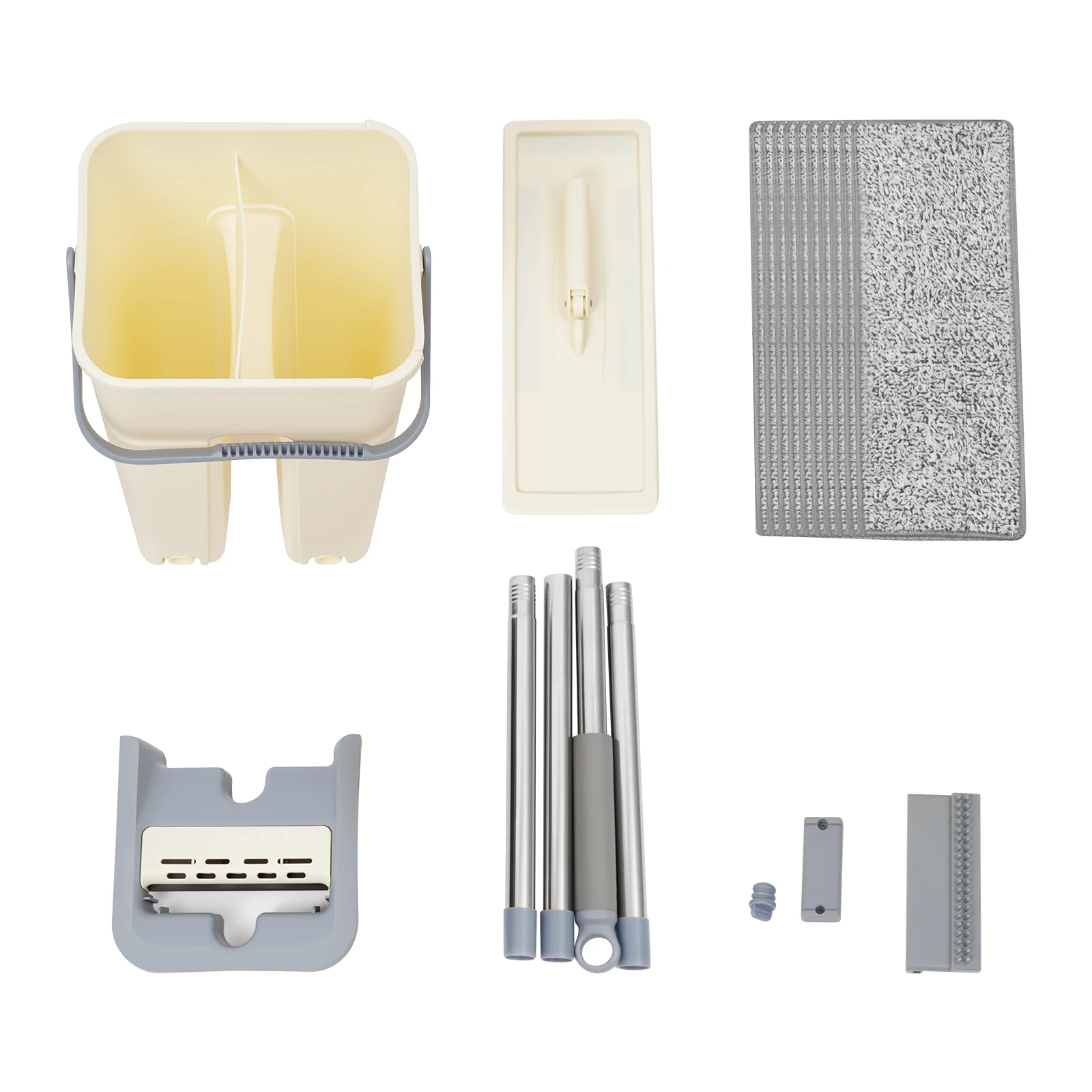 Flachmop und Eimer Set Beige, Mop-Eimer-Set für Decken- und Bodenreinigung, Flachmop mit Langem Griff & 10 Wischtüchern – Detail 3