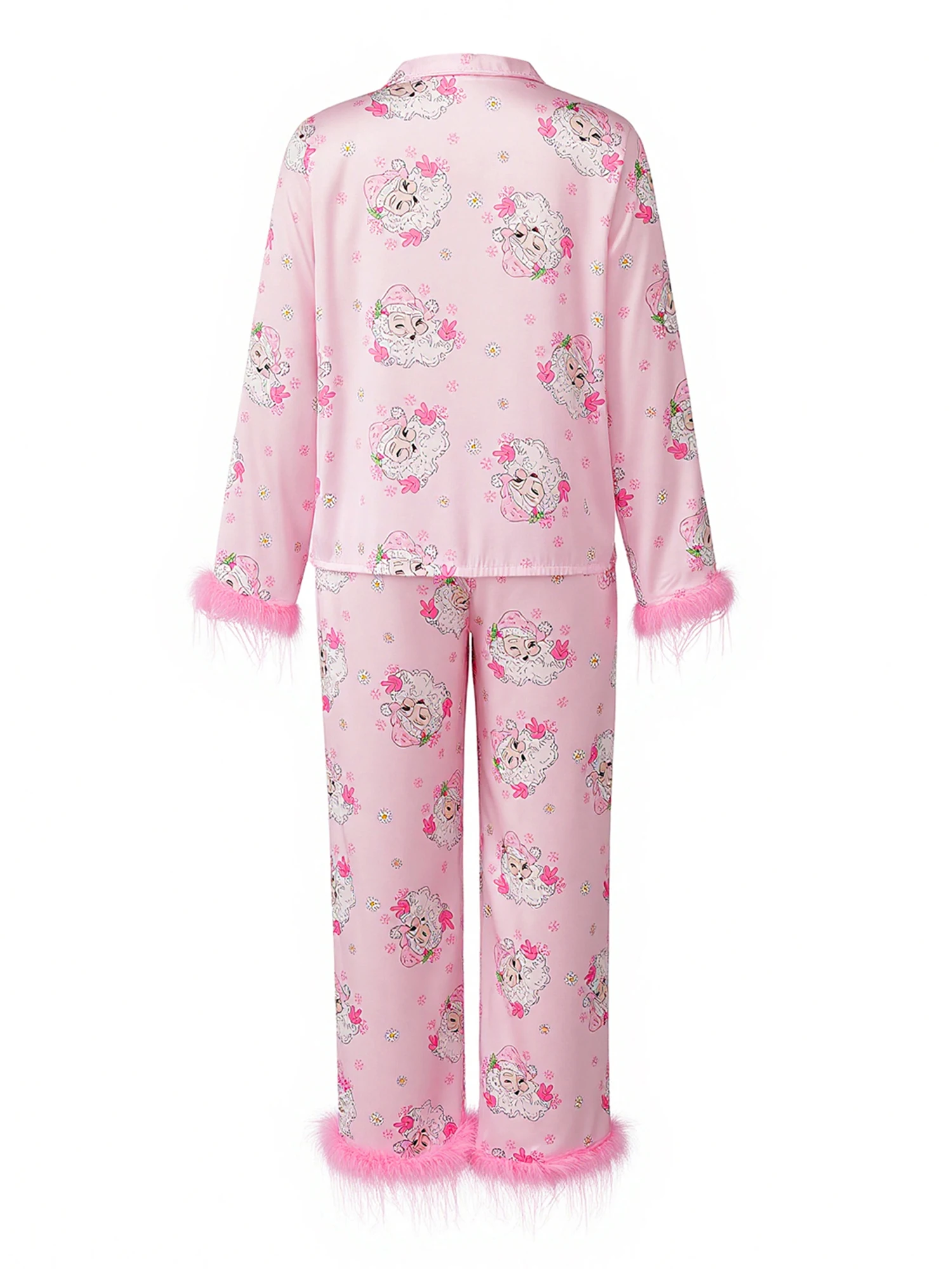 Daddy and Me Matching Christmas Pajama Set Reindeer Print Cozy Trim Long Sleeve Tops and Pants Family Sleepwear Outfit for the