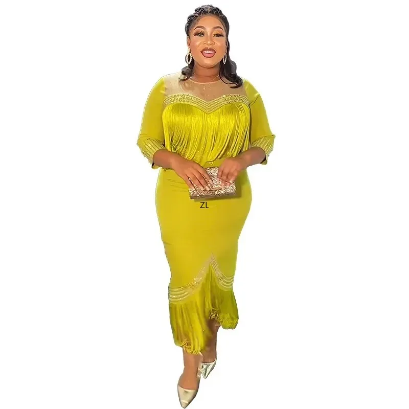

Outfits Luxury Evening Dresses for Women 2023 Autumn African 3/4 Sleeve Tassel Dress Elegant Women African Traditional Clothes
