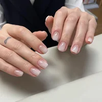 Faux ongles français en acrylique à couverture complète pour filles, faux ongles carrés courts, rose nude, nickel é simple, presse, N64.Art, N64.24 pièces 6
