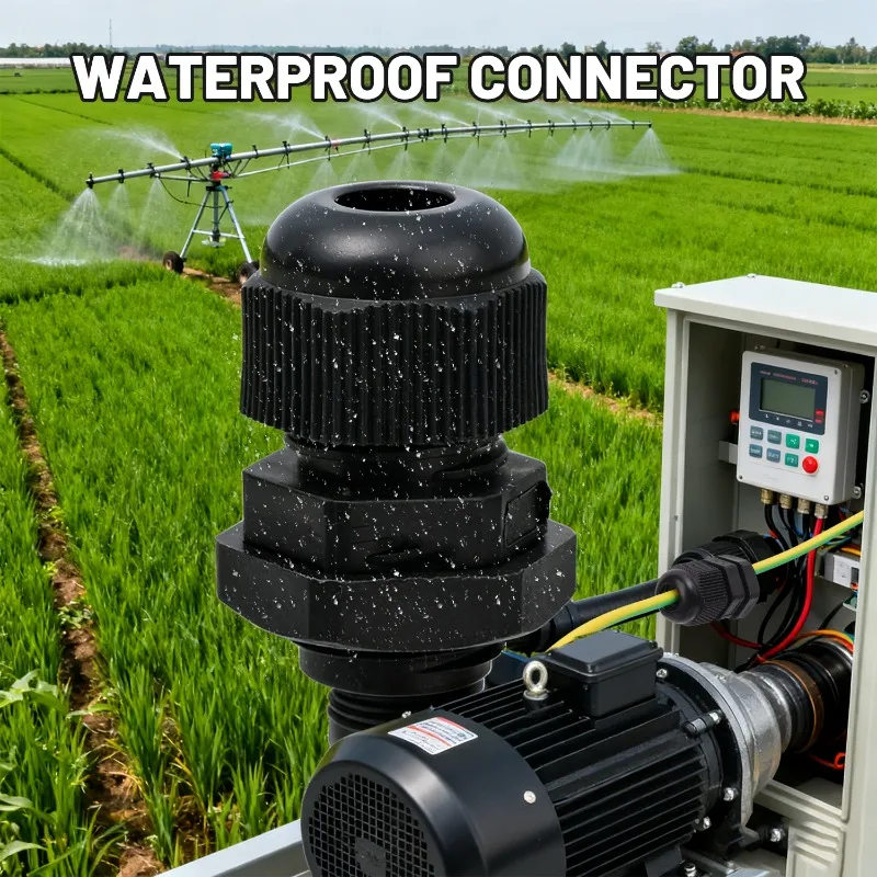 Waterproof Nylon Cable Gland Connector with Adjustable Locknut and Strain Relief Joint, IP68 Rated