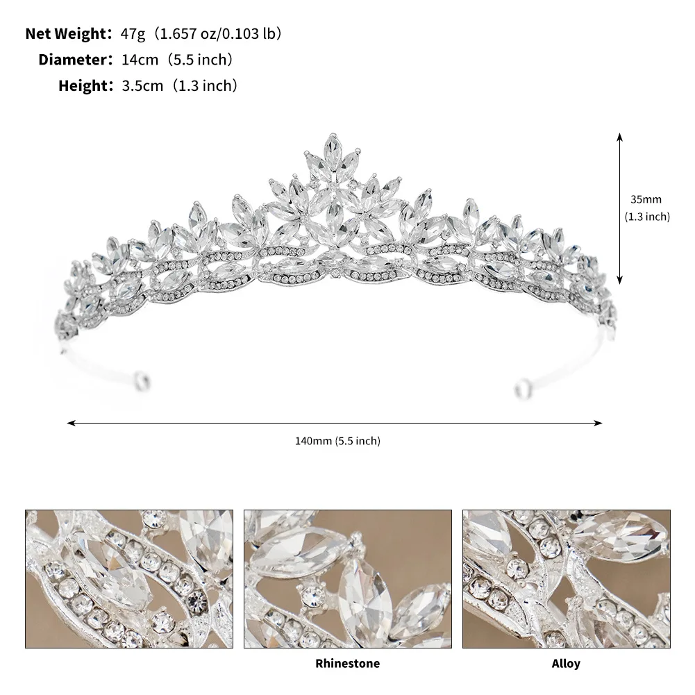 1pc bridal headdress diamond encrusted holiday runway crown wedding birthday leaves crystal crown hair bands hair accessories