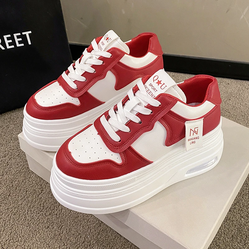 

7CM High Platform Sneakers Women Casual Leather Sport Shoes New Autumn Vulcanized Skateboard White Shoes Woman Chaussures Femme