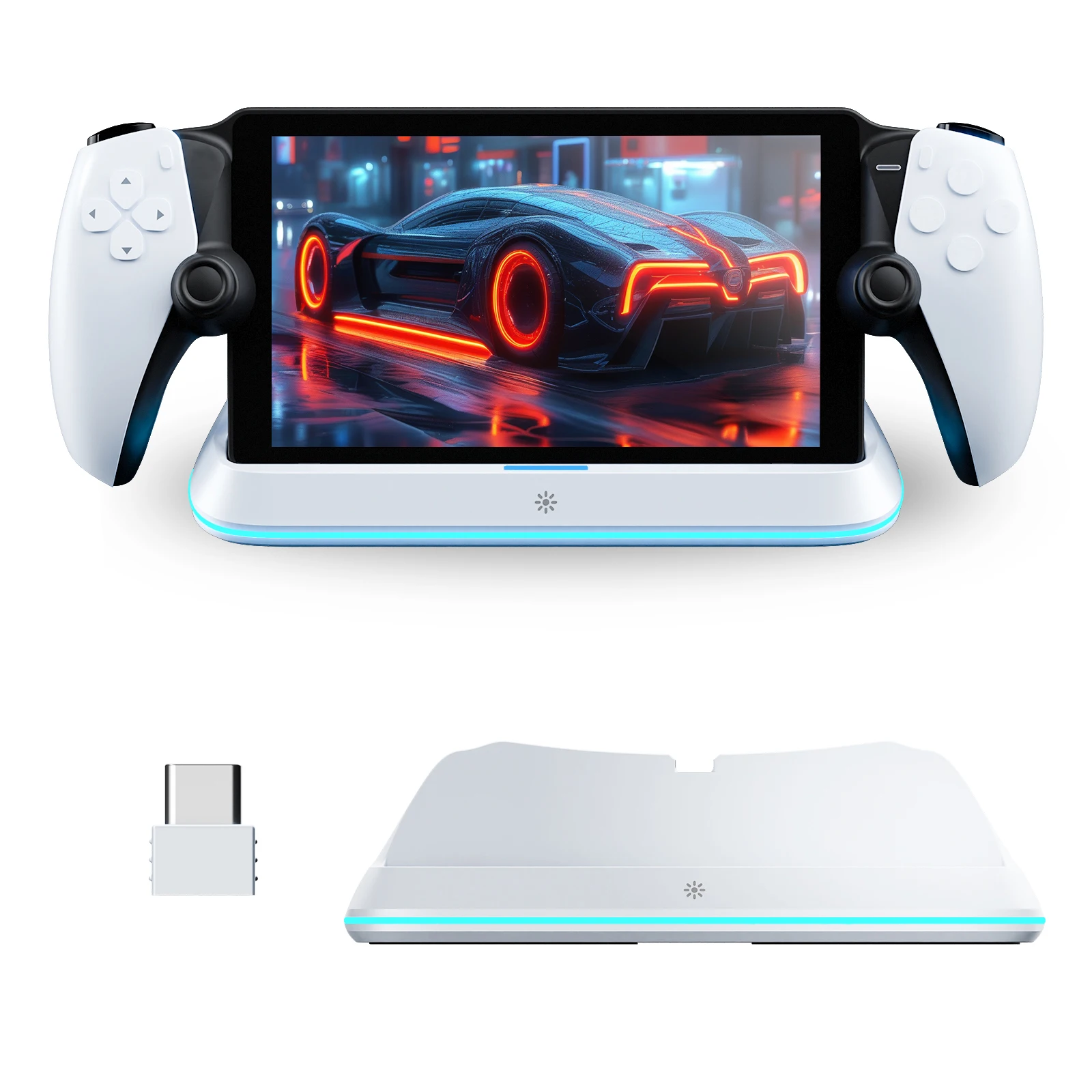 Estação de Conexão Magnética HONCAM para PlayStation Portal com 7 Modos de Luz RGB e Suporte Carregador com Tripla Proteção de Segurança