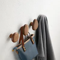 Walnut Wood Wall Mounted Coat Hook, Natural Wood Clothes, Key Holder, Coat Rack, Hat, Scarf, Handbag Storage Hanger 2