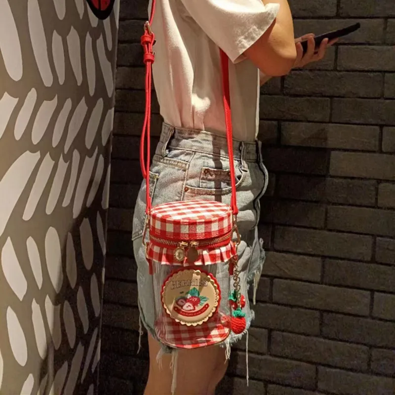 Kawaii Strawberry Jam Shape Women Purses and Handbags Clear Red Girls Shoulder Bag Designer Novelty Crossbody Bag Female Clutch
