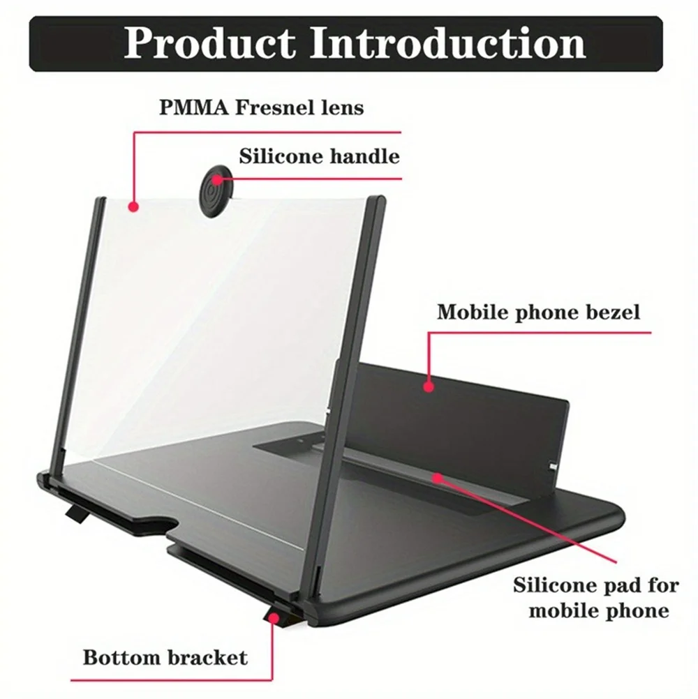 Portable 12 Inch Phone Large Screen Amplifier 3D Magnifying Glass Holder HD Mobile Phone Screen Video Magnifier Bracket Phone Screen Amplifier