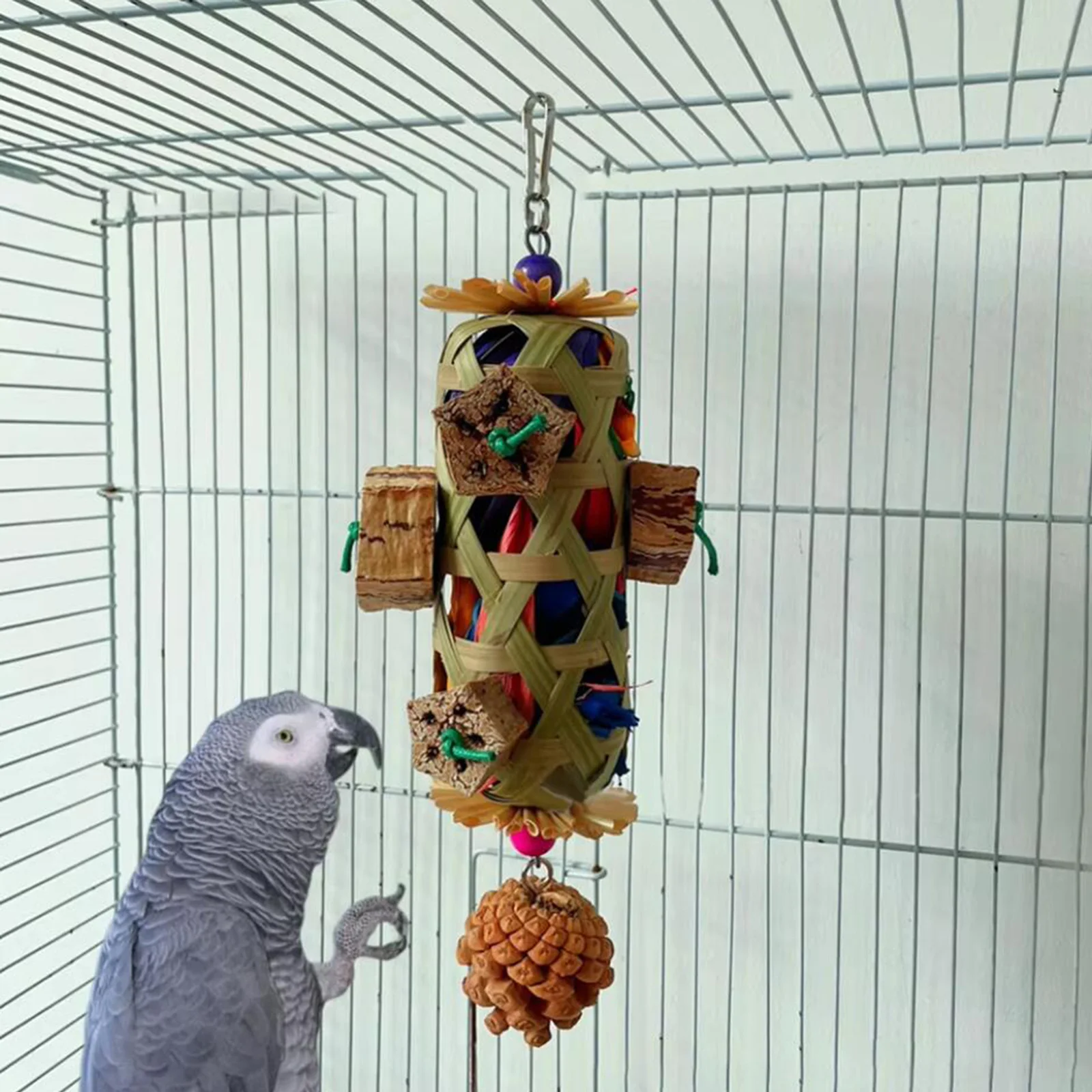 Parrot Hanging Bite Wooden Colorful Shredding Crinkles Parrot Chew Toys Natural Foraging Sola For Conures Cockatiels Parakeets 2