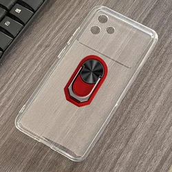 Premium Soft TPU Silicone Phone Case with Finger Ring & Bracket - Enhanced Grip and Protection for FOR Cubot Note 50 (Transparent C Red)