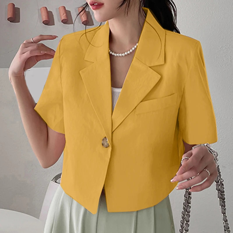 VONDA Elegant Summer Blazer Women Short Sleeve Suit Collar OL Coat 2023 Fashion Outwear Solid Color Casual Button Tunic Tops