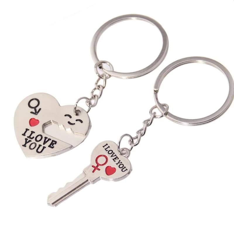 I Love You Heart Couple Key Chain,Cute Letter Printing Keychain, Key Chain for Women and Men, Creative Couple Keychain