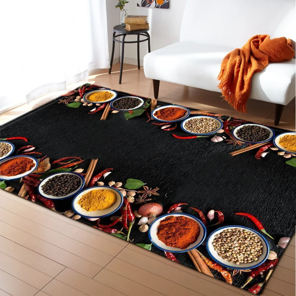

Kitchen Condiments 3D Carpet for Boys Girls Bedroom Seasoning Living Room Area Rug Absorbent Kitchen Rugs Anti-Slip Bathroom Mat