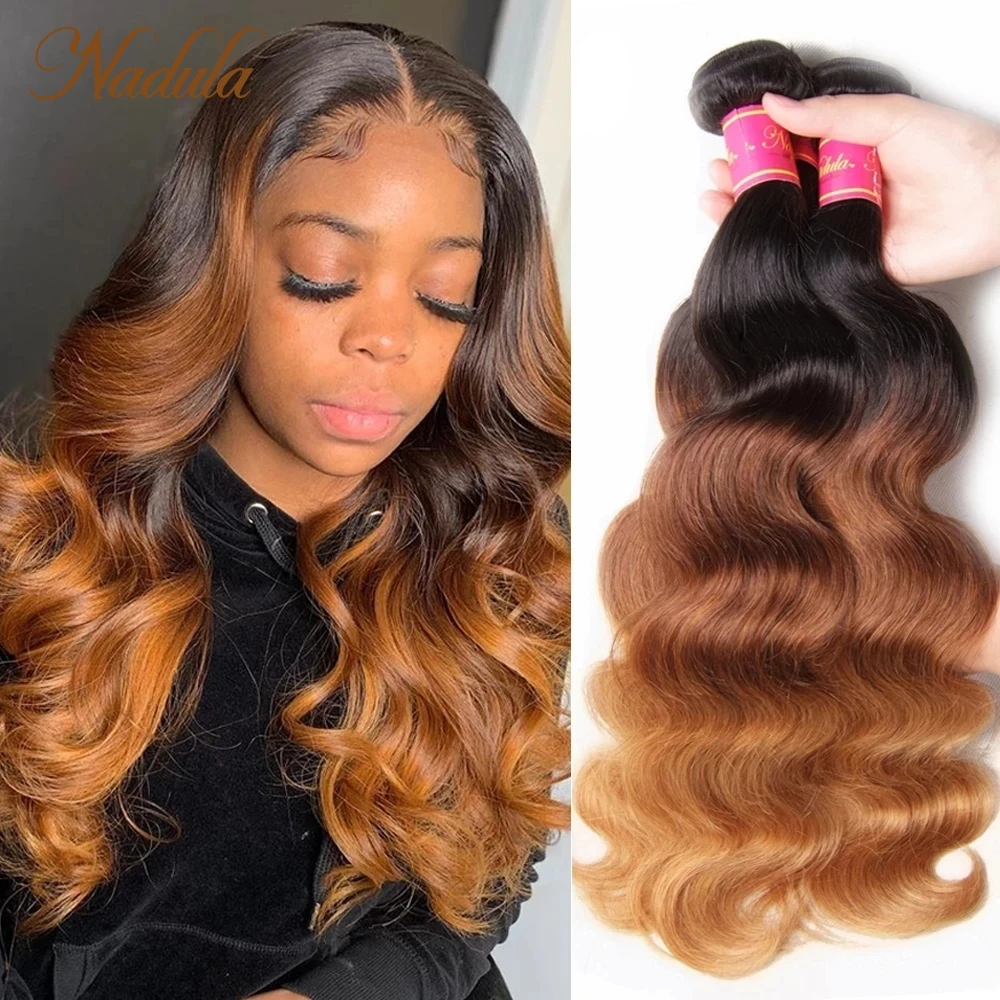 Nadula Hair 3 Bundles/Lot Peruvian Hair Body Wave 3 Bundles Human Ombre Weaves T1b/4/27 Color Remy Extensions
