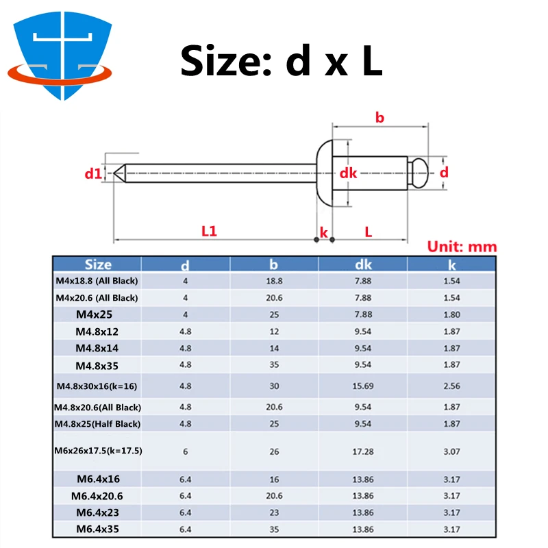 Rivets and Fasteners 50/20x M4 M4.8 Folding Lantern Type Blind Rivet Aluminum Alloy Core-pulling for Automotive Wine Boxes