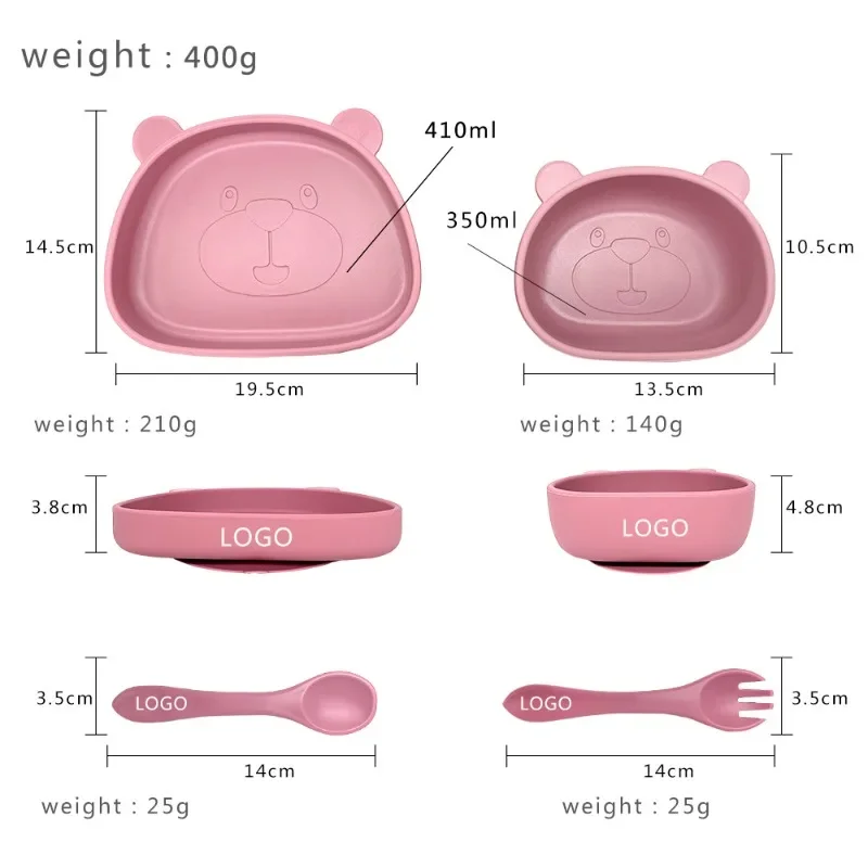 

Children's Dining Plate Silicone Bowl Silicone Spoon Baby Supplementary Food Bowl Waterproof Bib Silicone Dining Plate Tableware