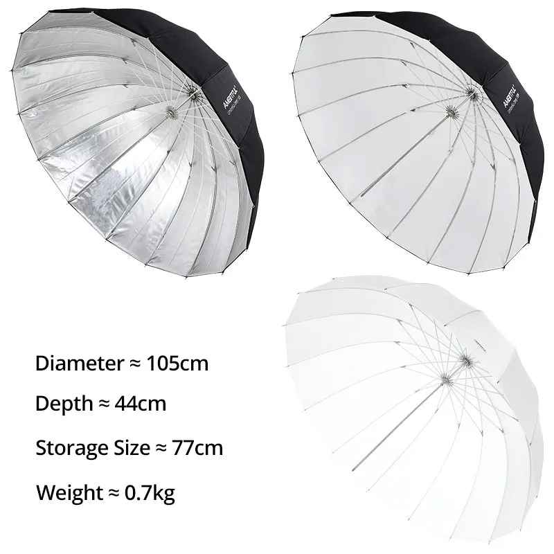 AMBITFUL 105cm 130cm 160cm 딥 파라볼릭 블랙 실버 화이트 반사 우산 스튜디오 조명 우산 디퓨저 커버 천