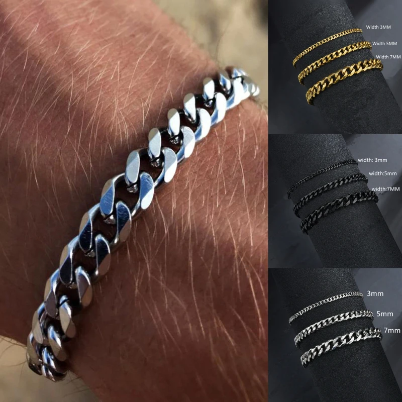 Cuban Chain Link Bracelet For Men Adjustable Hiphop Punk