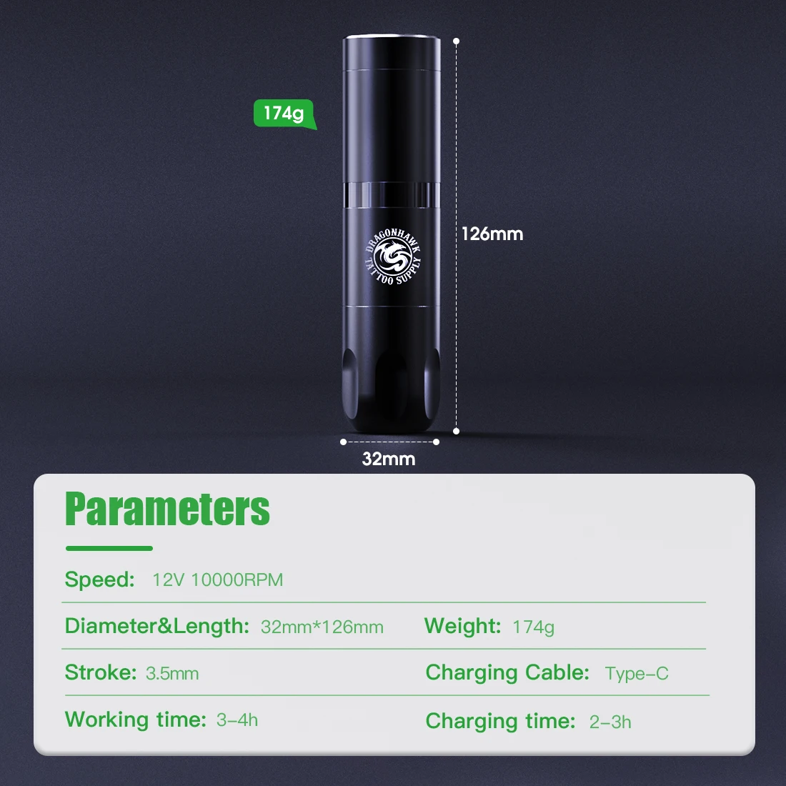 Dragonhawk X20 Wireless Cartridge Tattoo Machine High