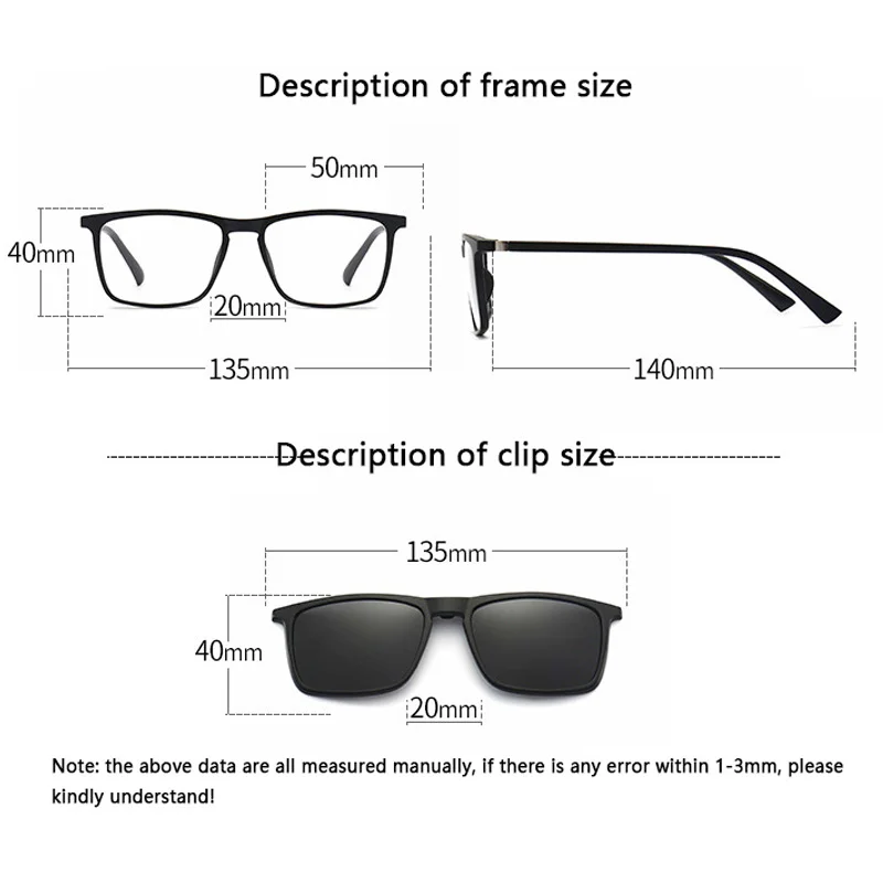 Polarized Unisex Magnetic Clip-On Sunglasses with TR90 Frames