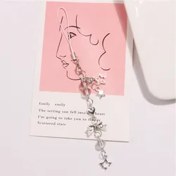 Chic Pink & Silver Bow Heart Star Keychain Pendant - Trendy Goth Y2K Accessory (Silver B)