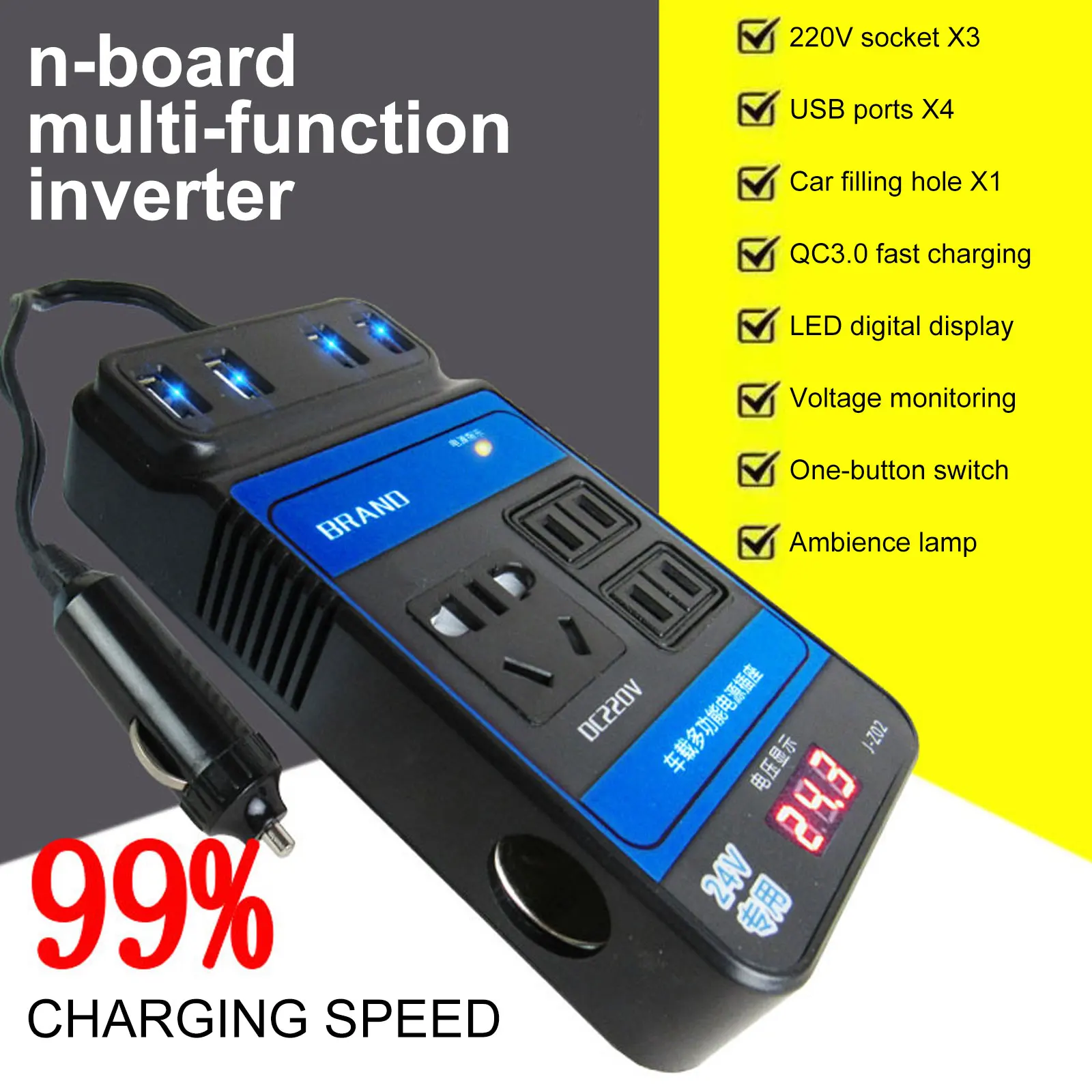 Car Power Inverter DC 12V 24V To DC110V 220V Digital Display Converter Trip 4 USB DC AC Voltage Modified Convert Adapter