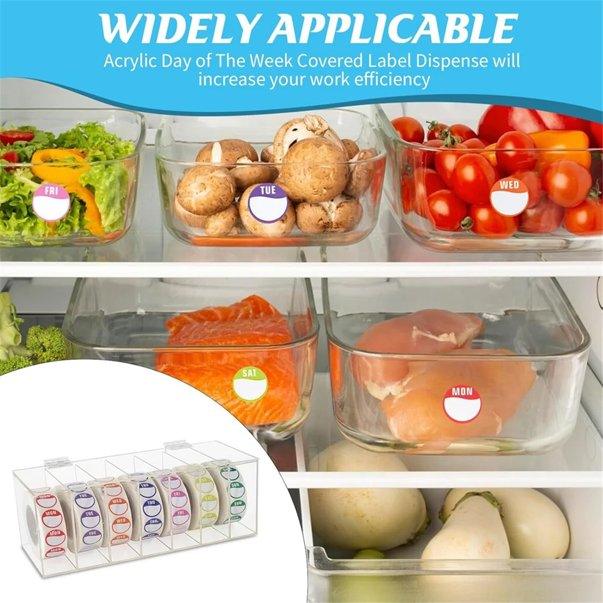 ABIY-Acrylic Day of the Week Covered Label Dispenser 7-Slot Dispenser Day of the Wall Mount Sticker Roll (No Label)
