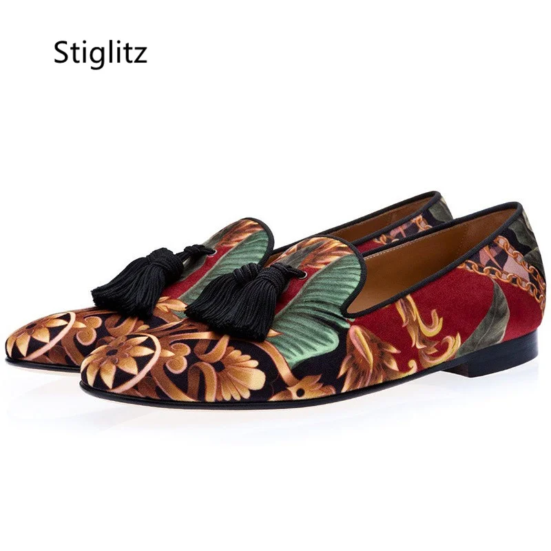 Fringe Tassel Loafers Men Shoes Embroidery Flower Casual Business