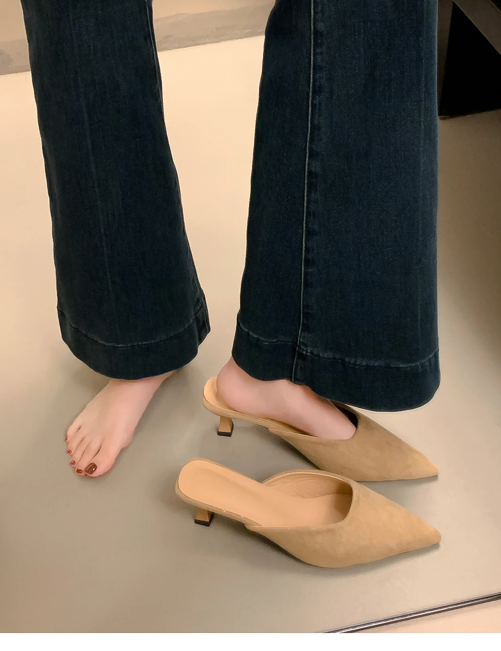 Designer Pointed Toe Mules Fashion Shallow Slip On Casual Low Heel Ladies Slides picture