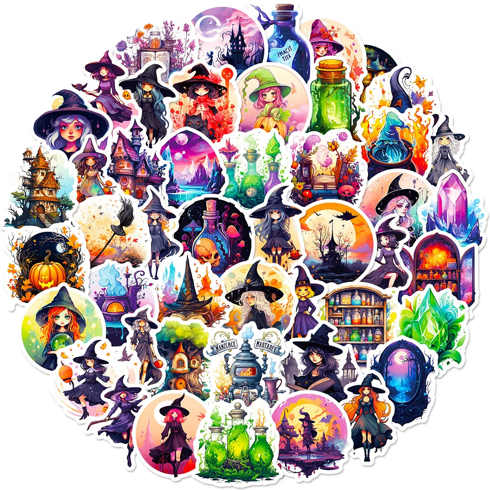 10/30/50pcs Cool Gothic Magic Witch Cartoon Graffiti Stickers for Kids Waterproof DIY Motorcycle Laptop Skateboard Vinyl Sticker