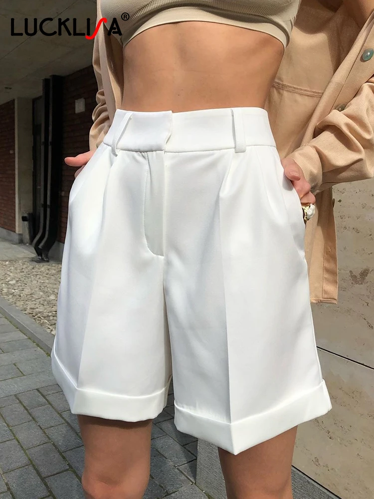 bape shorts Lucklisa Blazer Short Women Basic Summer Shorts Casual Office Lady Hight Waist Shorts Loose Solid Fashion Stretwear For Women korean dress