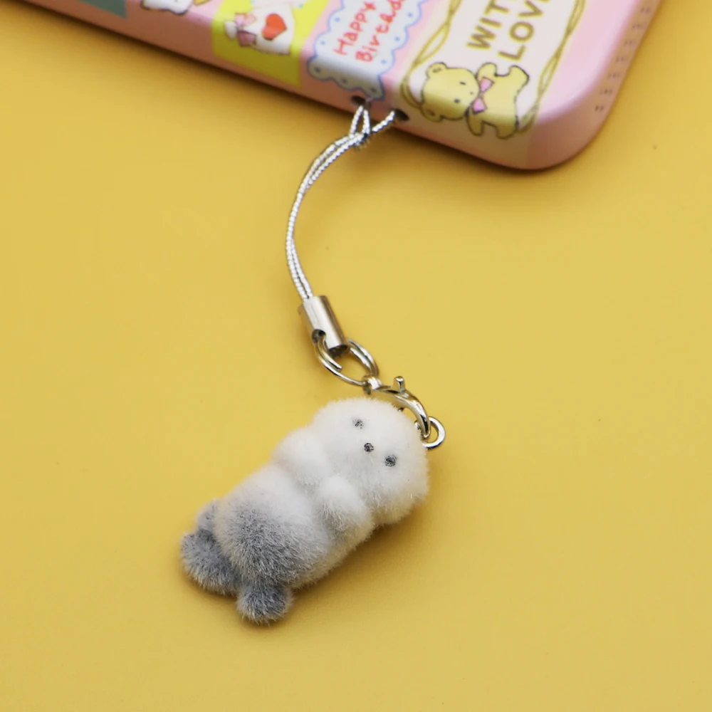 Ins Style Niedlicher Siegelform 3D-Schlüsselanhänger Handyanhänger Riemen Kawaii Plüsch Beflockung Anhänger für Airpods Schultasche – Detail 2